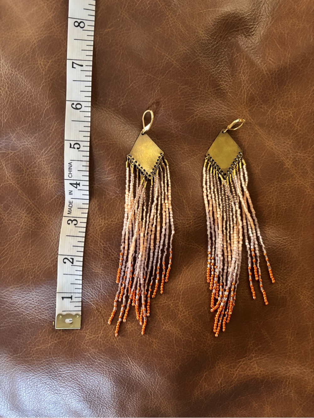 Gold-Tone Peach & Orange Beaded Fringe Dangle Earrings